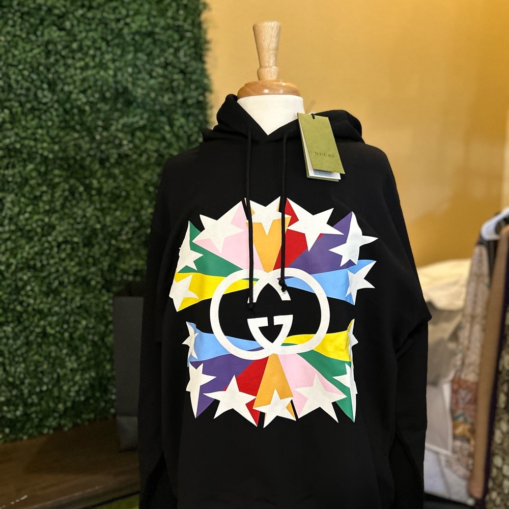 Gucci-Black Interlocking G Star Hooded Sweatshirt-NWT!.